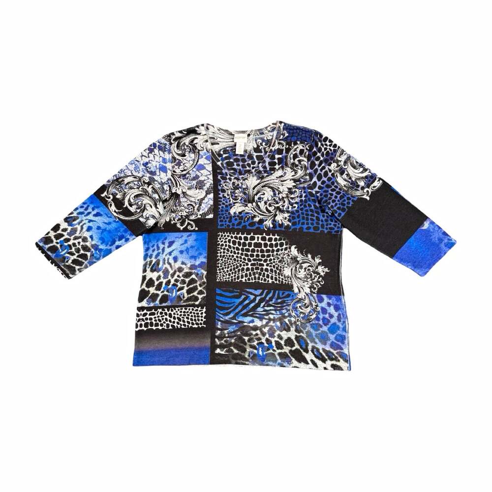 Women’s Y2K Vintage Animal Print Sequin Knit Top 3/4 Sleeve Round Neck 2